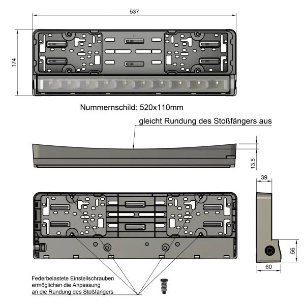 Kennzeichenhalter mit Lightbar Plug n Play Fernscheinwerfer 2x Ref 25